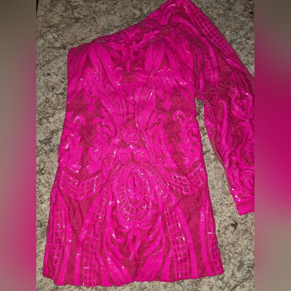 Vibrant Pink One-Shoulder Mini Dress GORGEOUS WELL MADE NWOT XS ❤️